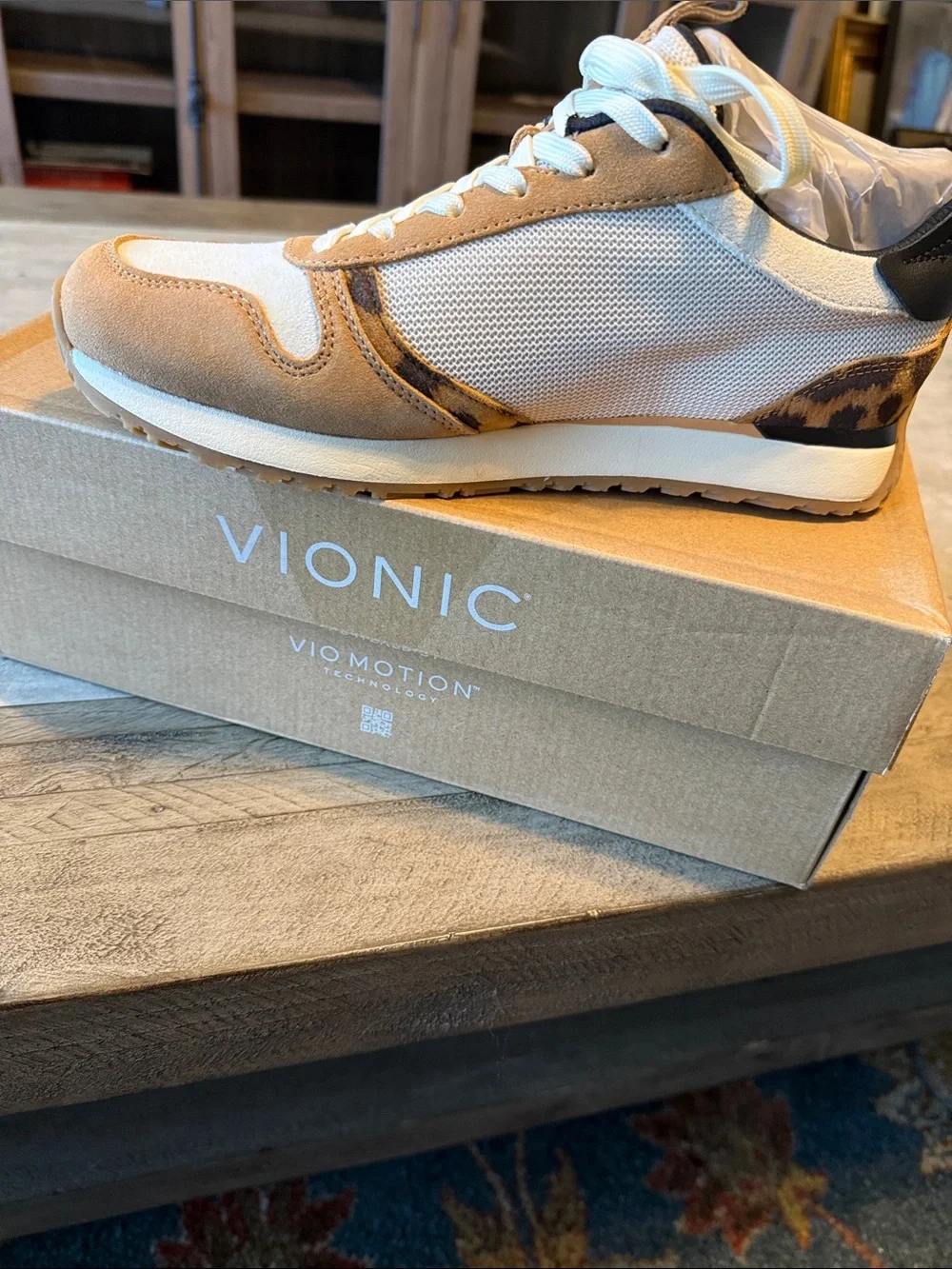Vionic Low-Top Sneaker in White, Tan & Leopard - Picture 6 of 8
